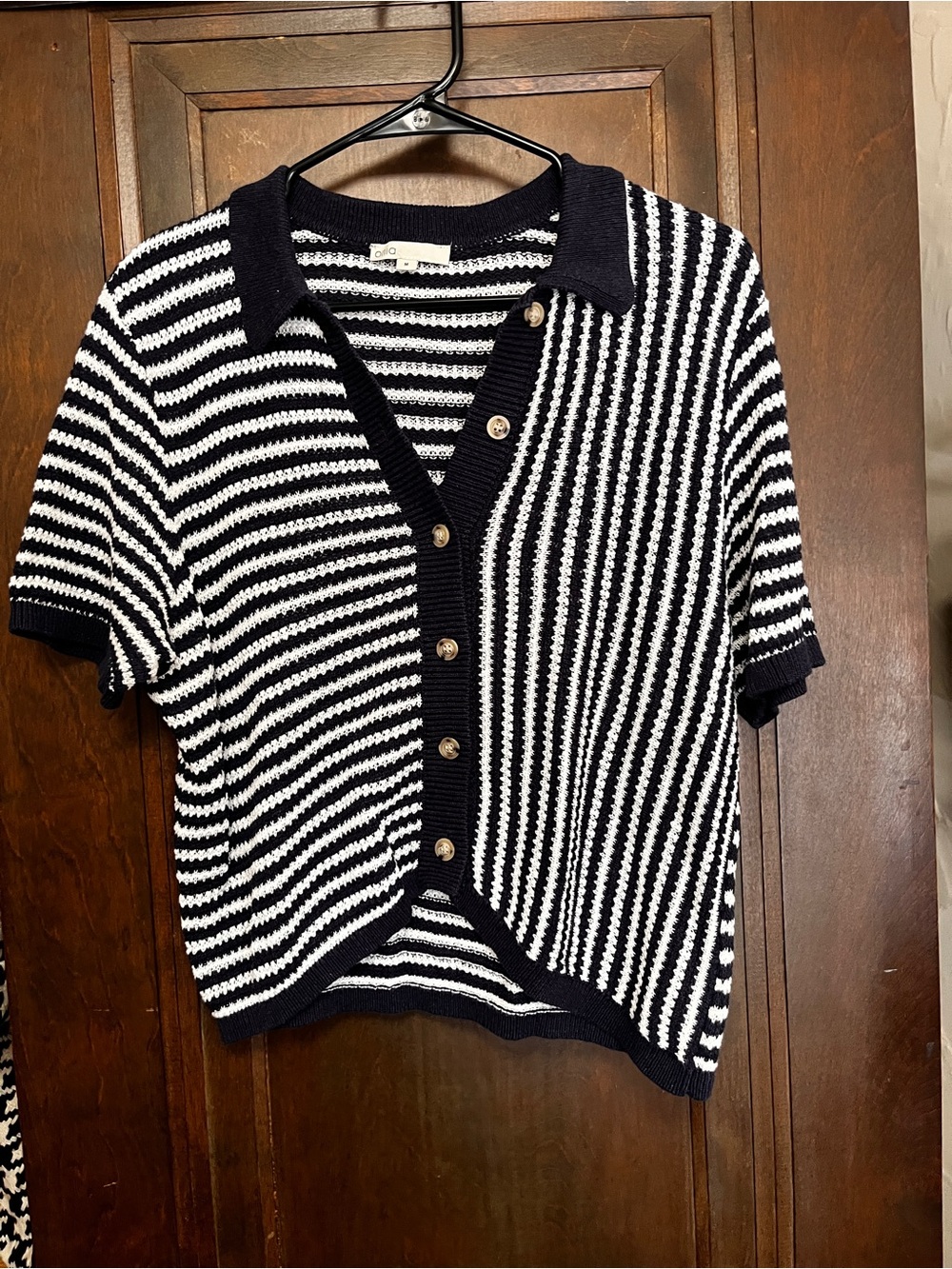 onia Navy and White Linen Knit Top